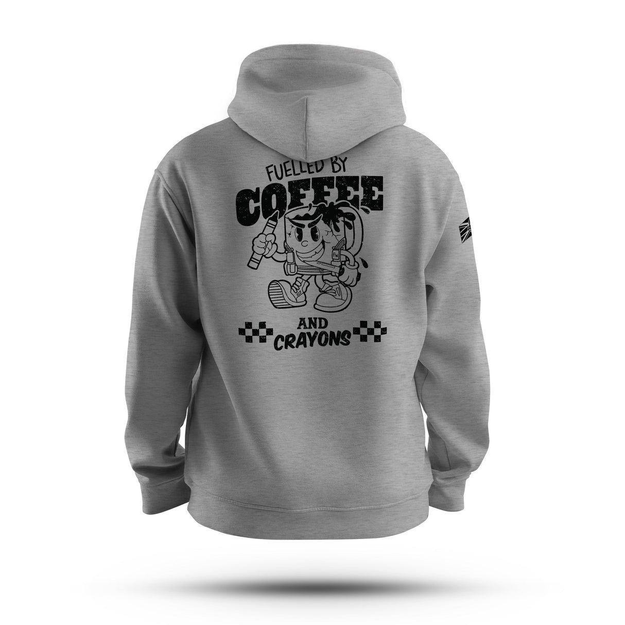 FUELLED BY COFFEE AND CRAYONS TAG & BACK HOODIE